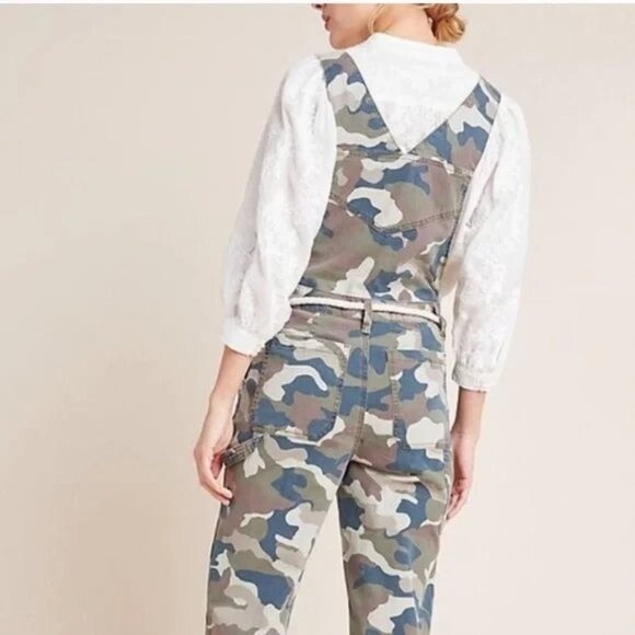 Anthropologie Camo Utility Relaxed Carpenter Overalls Cotton Stretch Size 6 - Picture 4 of 13